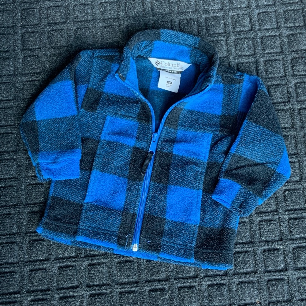Columbia 18 Months Kids Black and Blue Checkered Fleece Zip-Up Jacket